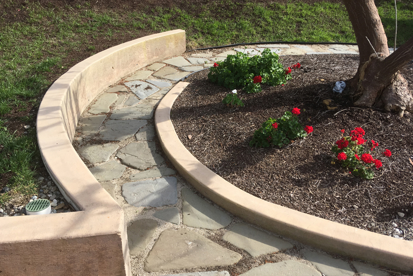 Path Stone Tree Planter Retaining Wall, 2-Story Green Addition & Whole House Remodel, ENR architects, Granbury, TX 76049