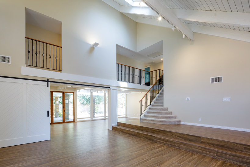 Living Room Entry Landing, 2-Story Wholehouse Remodel, Covered Patio Addition & Landscape, ENR architects, Westlake Village, CA 91361